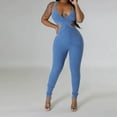 thumbnail image 4 of ZAZYULZ Summer Jumpsuits for Women 2024 Women's Sleeveless Sexy Deep V Neck Tight Hollowed Out Waist Jumpsuit(Blue,Xxl), 4 of 4