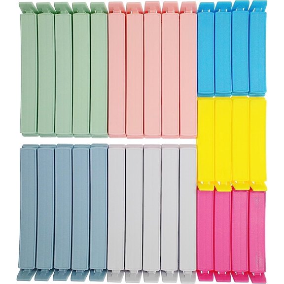 32 PCS Plastic Chip Clips for Food Packages, Curved Design Sealing Bag Clips for Food, Kitchen and Home, 2 Sizes(4.3inch x 20, 3.1inch x 12)