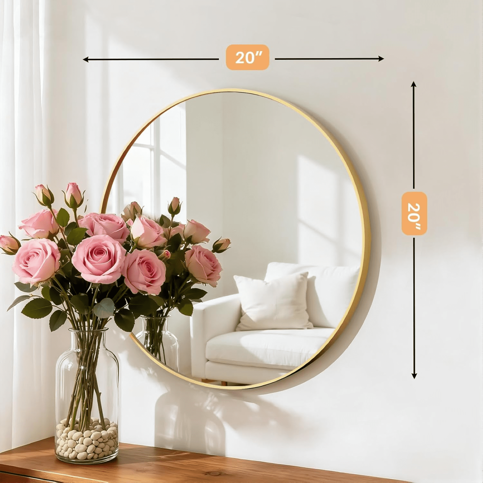 AUROMIR 20" Round Wall Mirror Bathroom Vanity Mirror Aluminum Alloy Frame,Glod