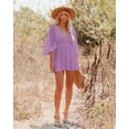 thumbnail image 2 of Women's Lace Crochet Romper Dress,Batwing Sleeve Backless Ruffle Dresses,Buttons Down Swing Beach Dress, 2 of 10