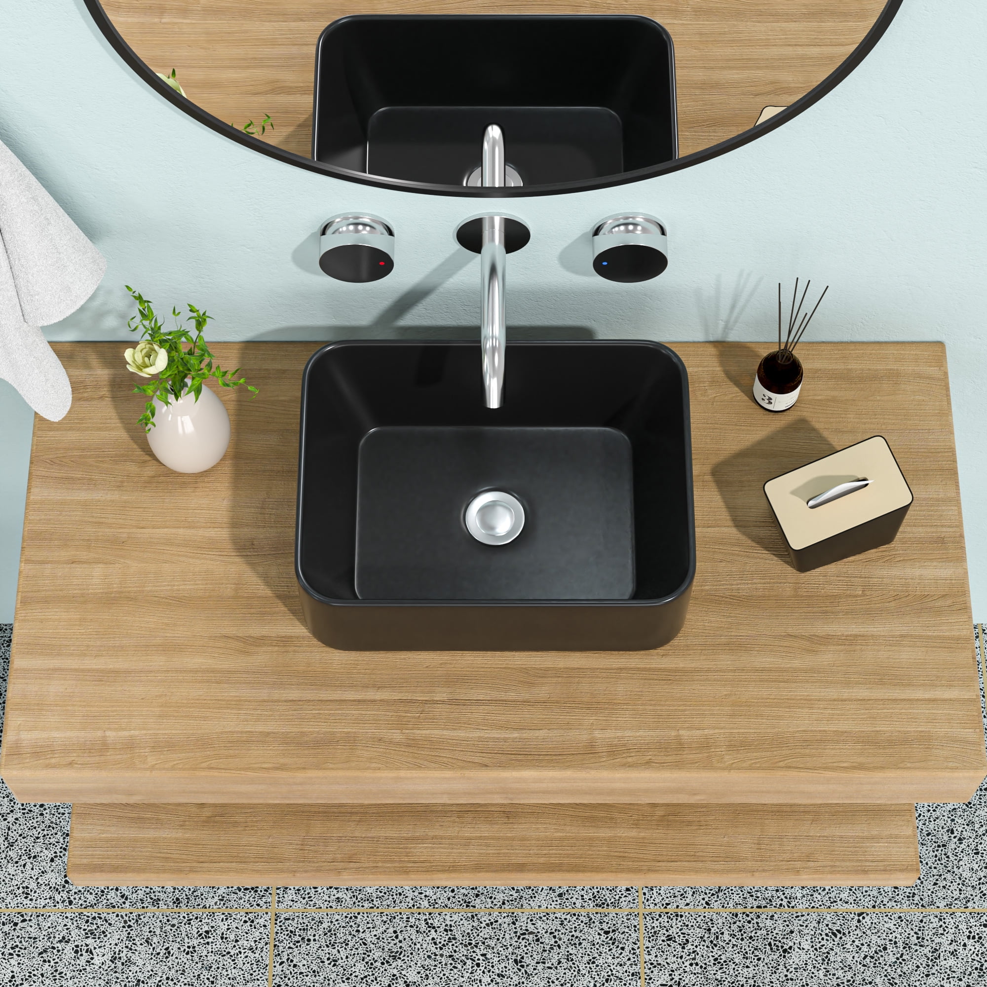 16"×12"×5.5"  Black Ceramic Rectangular Countertop Bathroom Sink