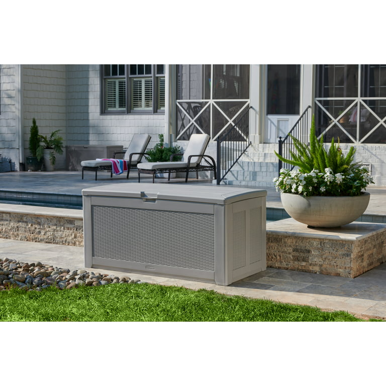 160 Gallon Extra Large Reeded Plastic Deck Box, Ellie Gray
