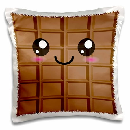 3dRose Kawaii Happy Milk Chocolate Bar - Cute Smiley Foods - Japanese Style Cartoon Anime Character - Pillow Case, 16 by