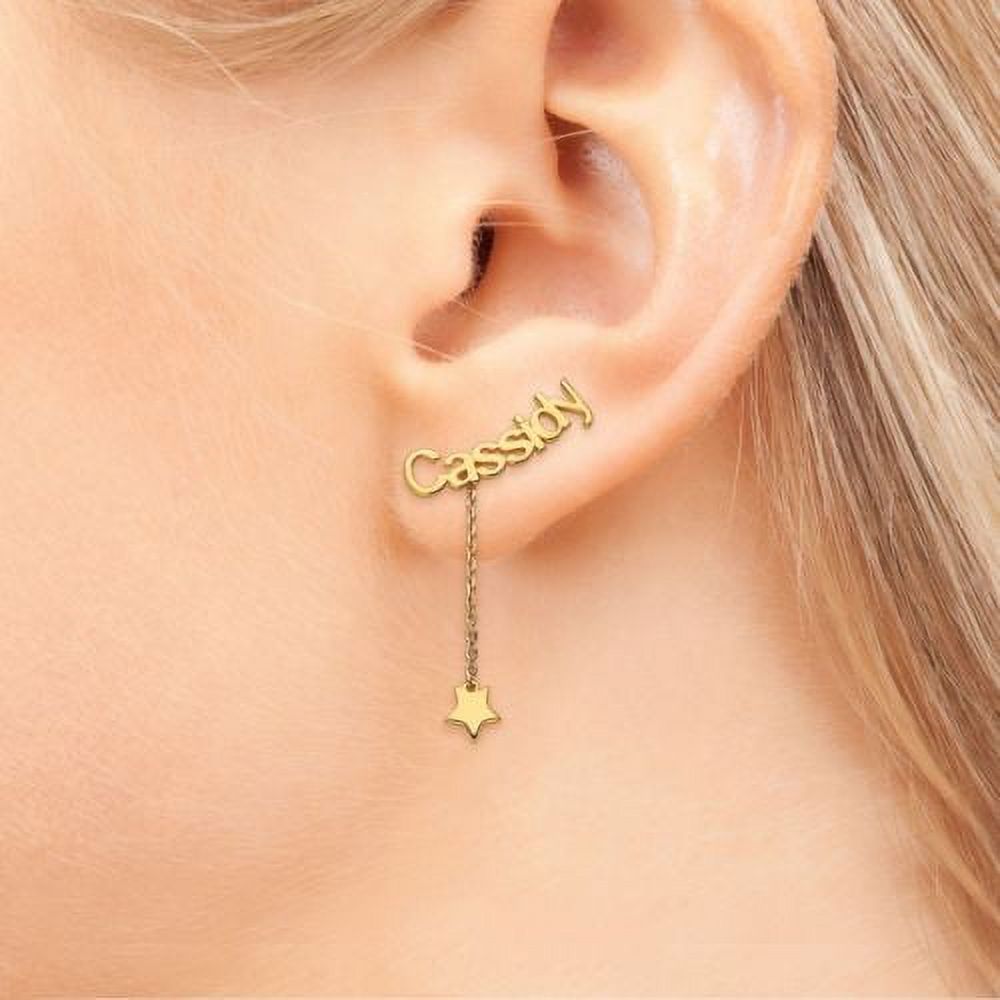 Personalized Planet Women's Gold over Sterling Name with Star Charm Dangle Crawler Earrings