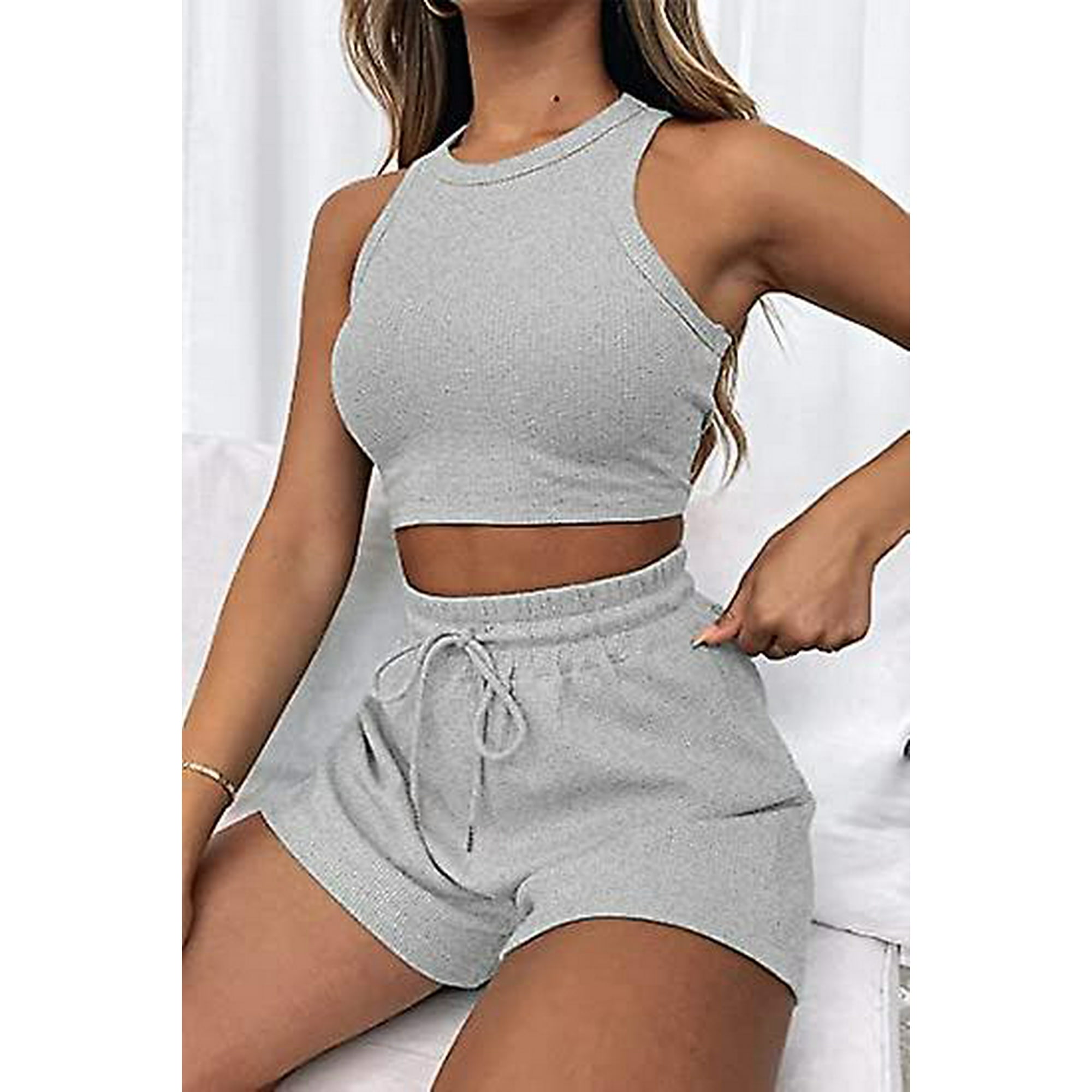 Ensemble Décontracté Pcs pour Femmes, Short en Lin Sans Manches