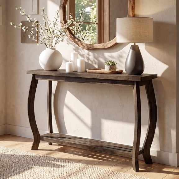 Tribesigns Solid Wood Console Table for Entryway, 41.3-Inch Sofa Table with Storage for Living Room, Brown