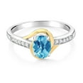 thumbnail image 2 of Gem Stone King 10K Yellow Gold and 925 Sterling Silver Swiss Blue Topaz and White Lab Grown Diamond Engagement Ring for Women (1.08 Cttw, Available in Size 5, 6, 7, 8, 9), 2 of 4