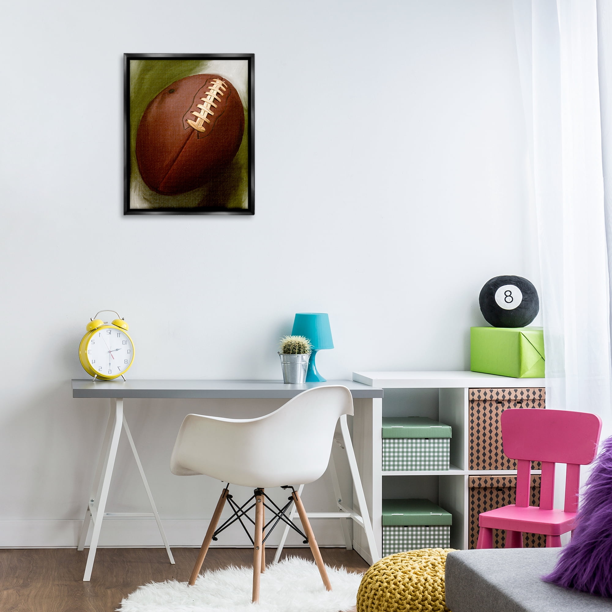Stupell Industries Traditional Football Painting Sports Painting Black Floater Framed Canvas Art Print Wall Art, 17 x 21