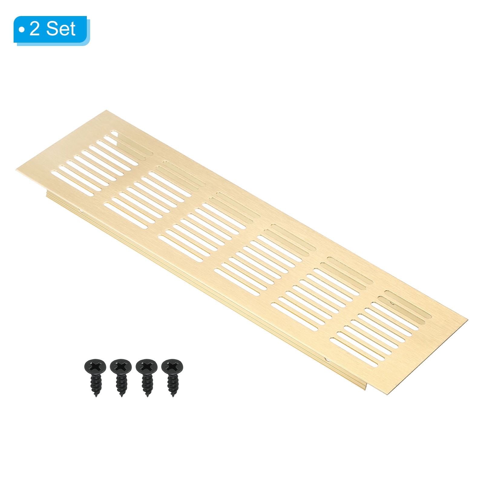 Uxcell 10"x3" Rectangle Air Vent Cover 2pcs Door Grille Ventilation Cover Louvered with Screws for Cabinet Gold Tone