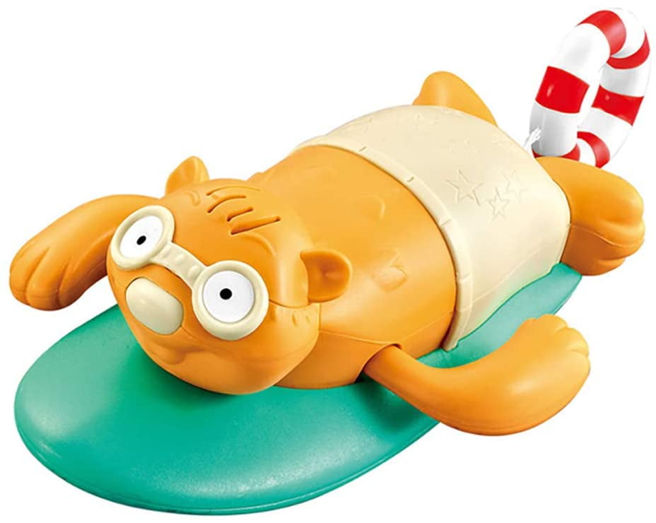 Pull String Baby Bath Toy Pull & Go Beaver Cute Surfing Beaver Swimming Beaver Windup Clockwork Bathtub Toy for Toddlers (Beige)