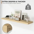 thumbnail image 4 of Floating Shelves - 12 Inch Rustic Wooden Wall Shelves - Extra Deeper & Thicker Wall Mounted Storage Shelf for Living Room, Kitchen, Farmhouse - 55" W x 12" D x 1.8" H - Oak, 4 of 14