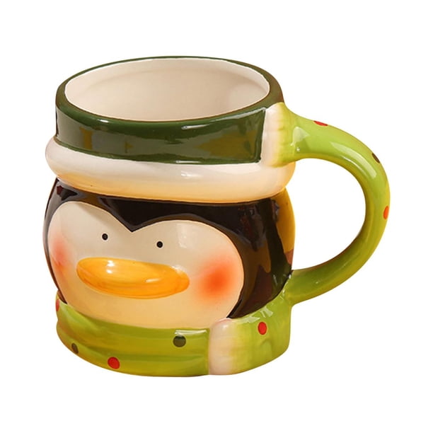 Tazas de café navideñas, taza de cerámica con dibujos animados, taza creativa y novedosa para acampar, taza de chocolate Pingüino