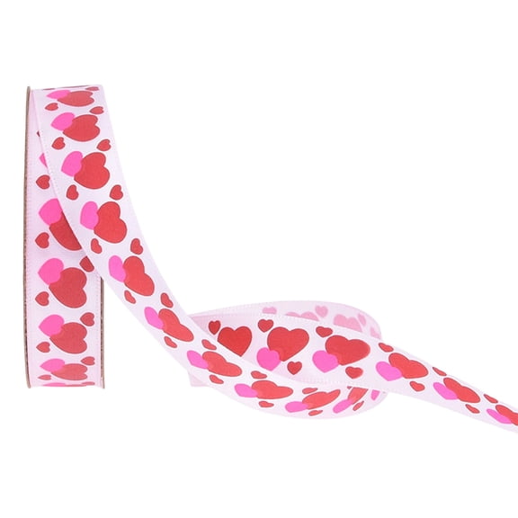 1 Rolls Heart Ribbon, 10 Yards Heart Satin Ribbon Love Heart Print Ribbon for Gift Wrapping Ribbon Craft Satin Mother's Day Gifts DIY Crafts - 0.6 Inch Wide