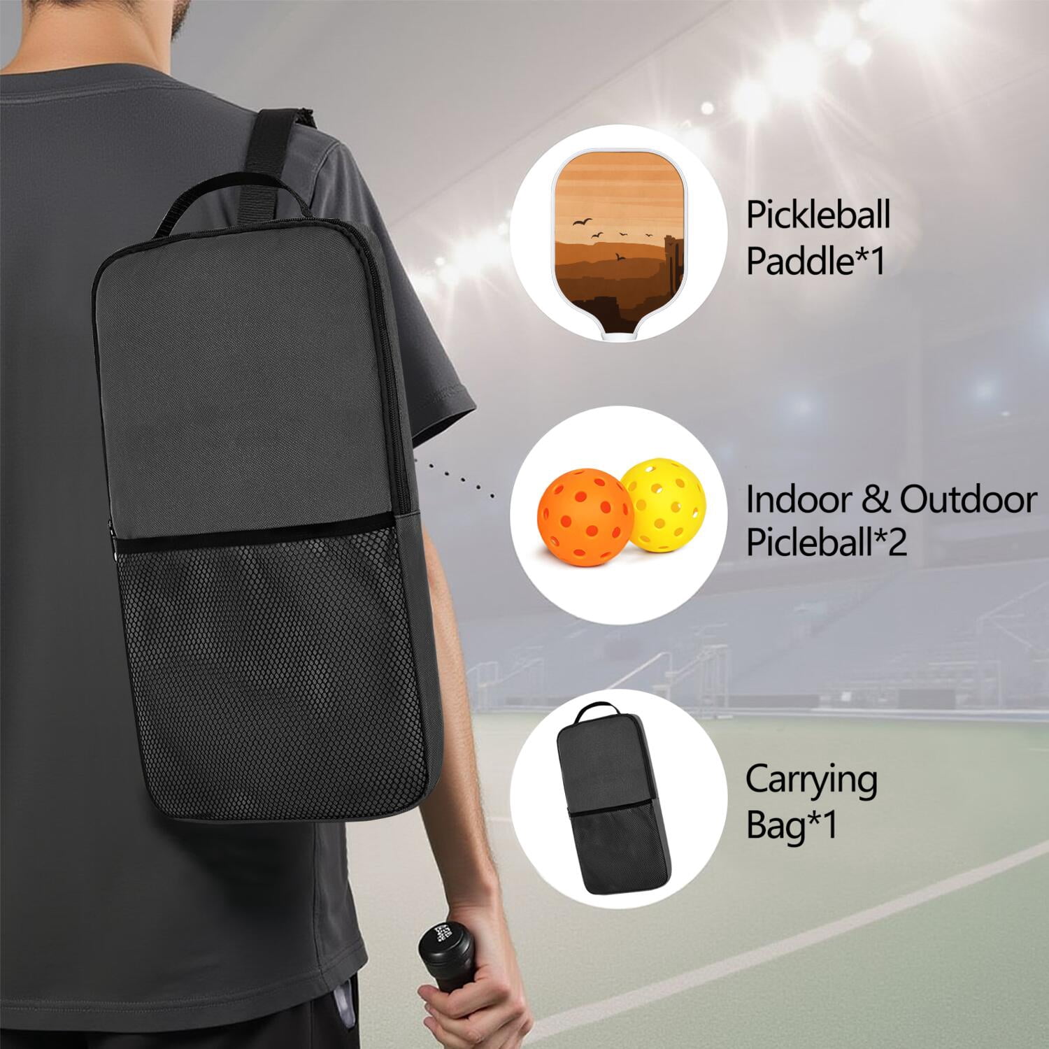 Pickleball Paddles Set Of 1, Fiberglass Surface, West & Cowboy Print, 1 Paddle, 2 Balls & Bag