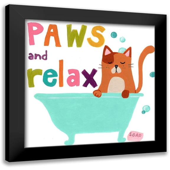 Vess, June Erica 12x12 Black Modern Framed Museum Art Print Titled - Cute Cat Bath II