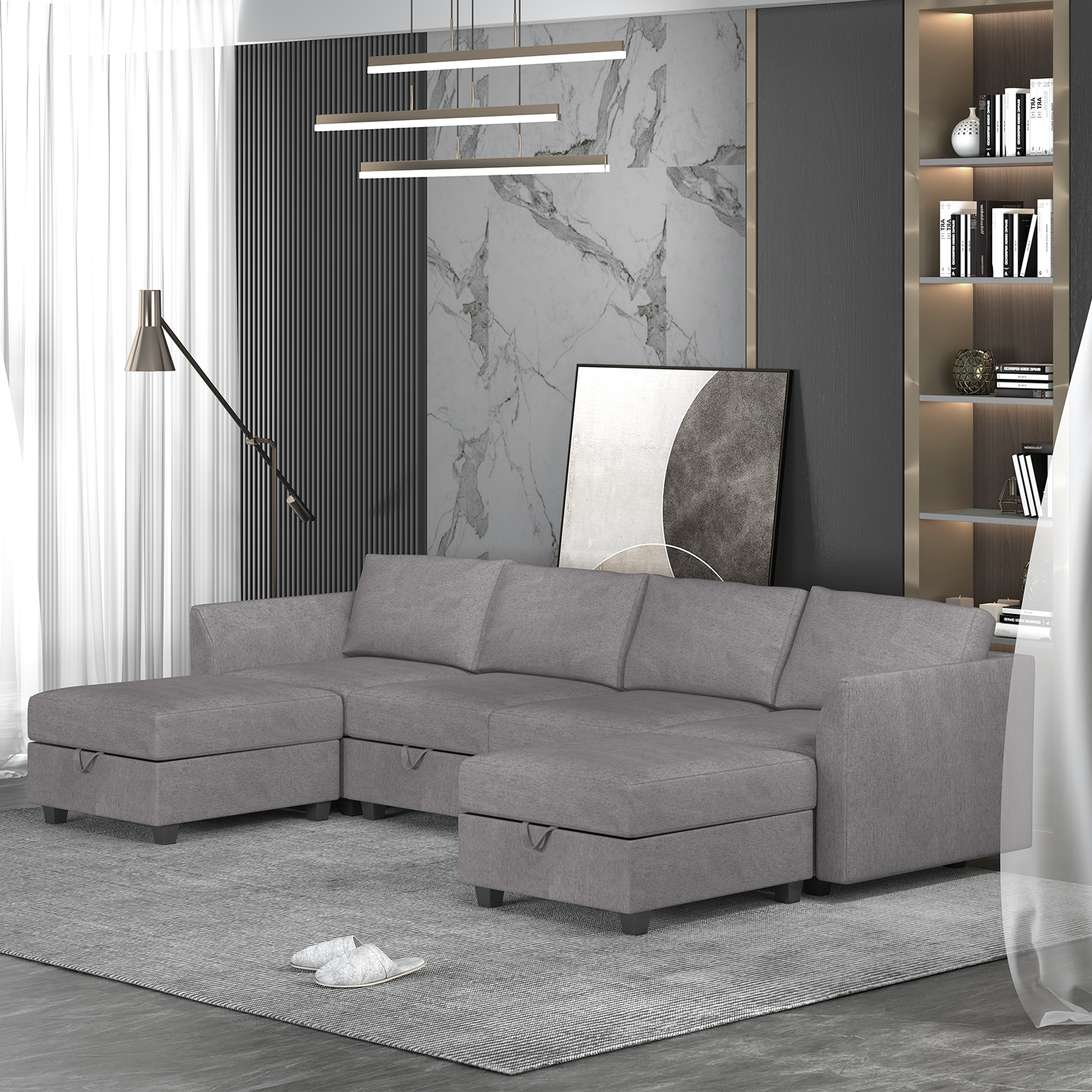 Muzz Convertible Sectional Couch with Storage Space,U/L Shaped