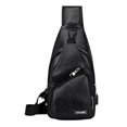 thumbnail image 1 of Bolsos de Cuero para Hombre, Bolso de Pecho, Bandolera, Bandolera, con Puerto de Carga USB para Deportes, Gimnasio, Senderismo, Ciclismo Negro Soledad Monedero de los hombres, 1 of 10