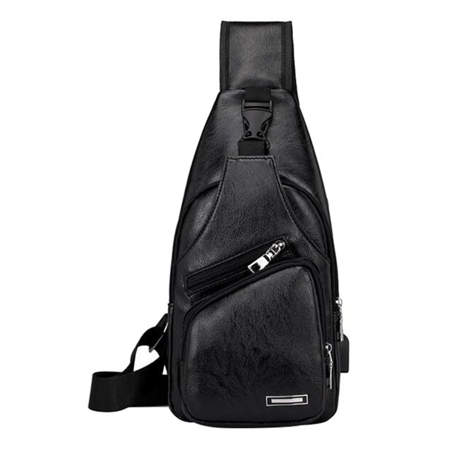 Bolsos de Cuero para Hombre, Bolso de Pecho, Bandolera, Bandolera, con Puerto de Carga USB para Deportes, Gimnasio, Senderismo, Ciclismo Negro Soledad Monedero de los hombres