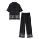 thumbnail image 2 of Conjunto de 2 piezas de moda para mujer HH TRAF, camisa de media manga con solapa bordada y botonadura sencilla + pantalones elegantes negros con cintura elástica, 2 of 4