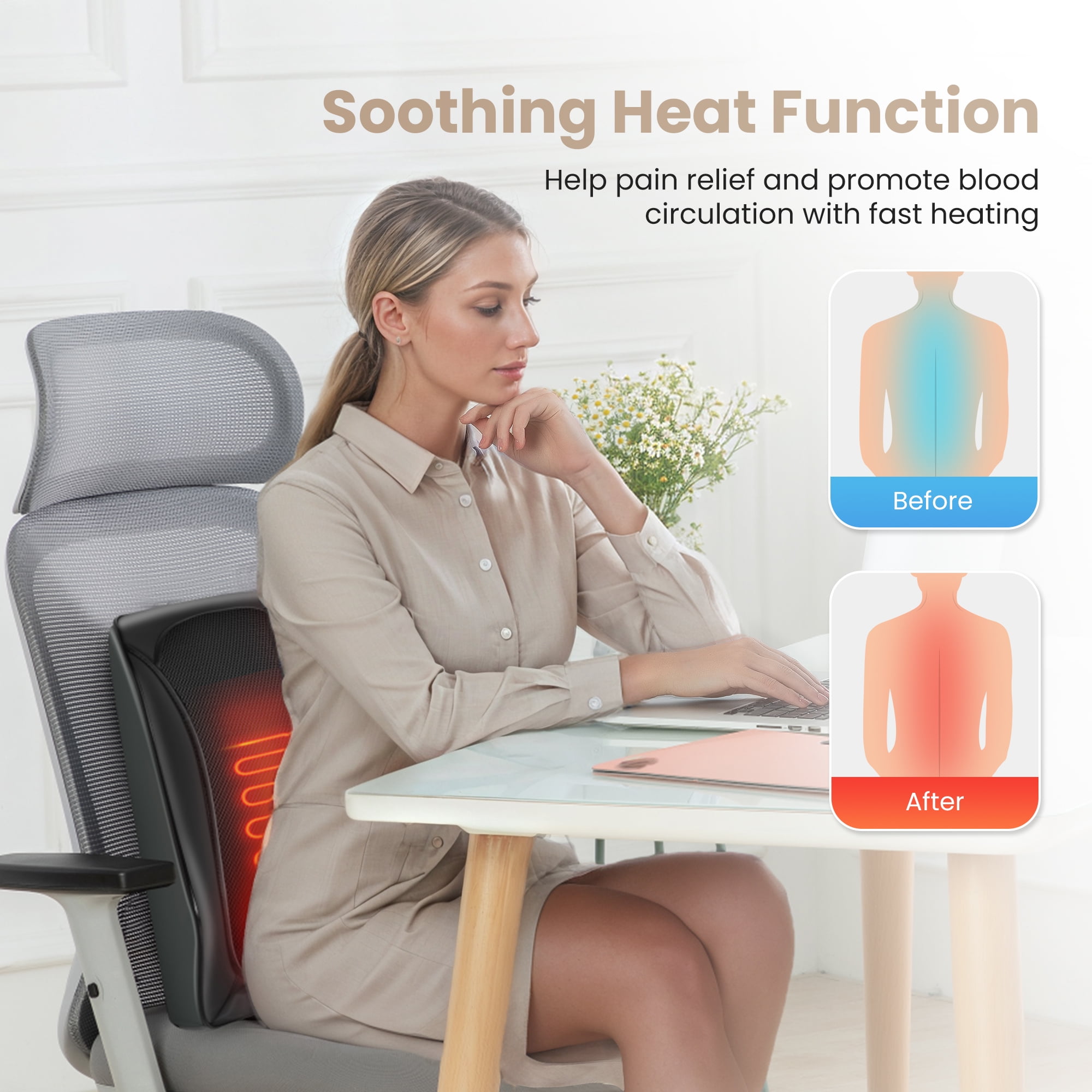 Comfier Shiatsu Neck Shoulder & Back Massager with Heat, 8 Kneading Nodes, Portable Massage Pillow