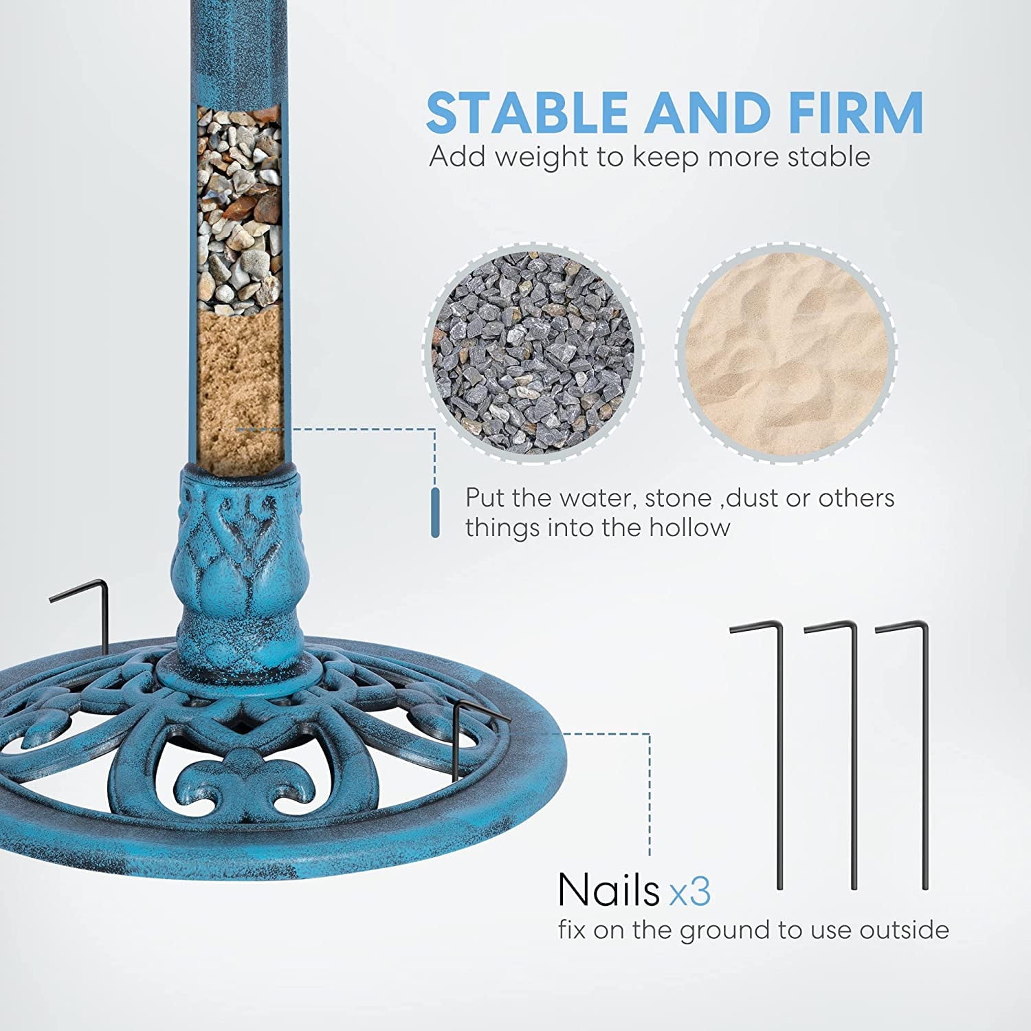 SPECSTAR Bird Bath, Polyresin Antique Outdoor Blue Garden Birdbath and Solar Powered Round Pond Fountain Combo Set