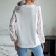 thumbnail image 4 of Top de retales con estampado de leopardo para mujer, Top de punto con cuello en V, puños ajustados, camisas de manga larga de punto, Blanco XL, 4 of 6
