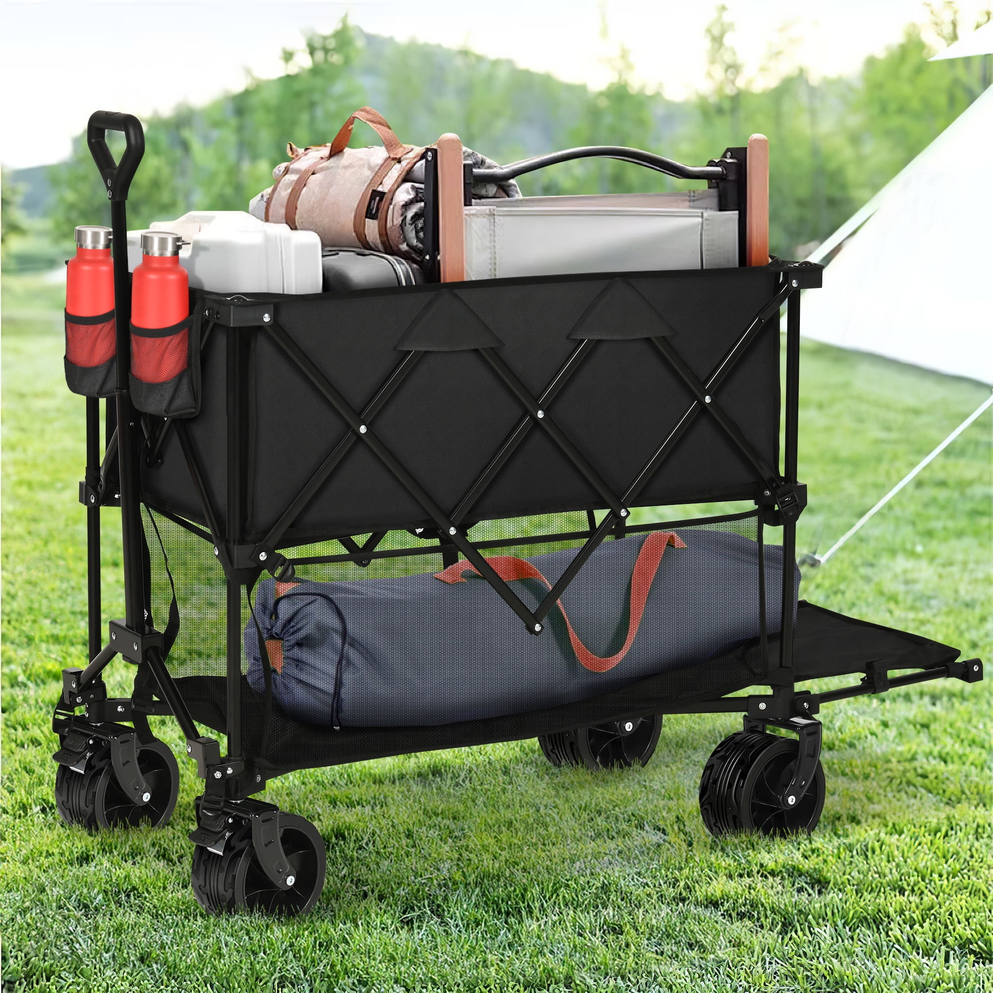 Dextrus Heavy-Duty Double Decker Camping Wagon, Collapsible with 52" Lower Deck for Outdoor Adventures