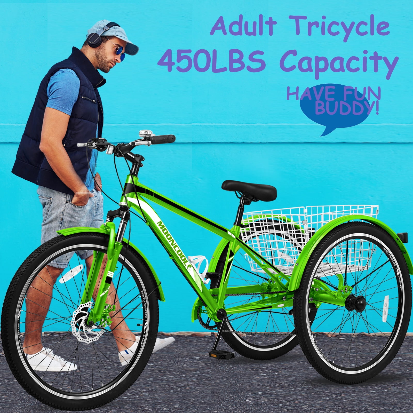 Lilypelle Adult Tricycle, 7 Speed Three Wheel Bike, 24 Inch Mountain Tricycles with Shopping