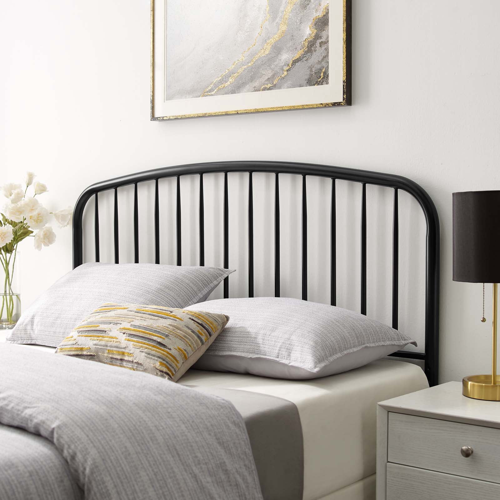Headboard, Queen Size, Metal, Black, Modern Contemporary Urban Design, Bedroom Master Guest Suite