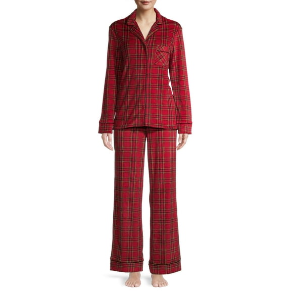 Secret Treasures Women's and Women's Plus Traditional Notch Collar Long Sleeve Top and Pants Pajama Set
