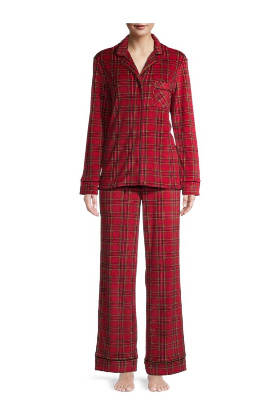 Women's and Women's Plus Traditional Long Sleeve Notch Collar PJ