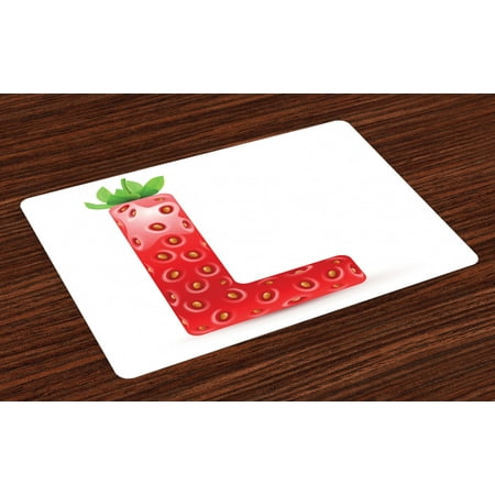 

Letter L Placemats Set of 4 Juicy Ripe Strawberry in Shape of Letter L Boys Girls Kids Design Washable Fabric Place Mats for Dining Room Kitchen Table Decor Vermilion Green Orange by Ambesonne