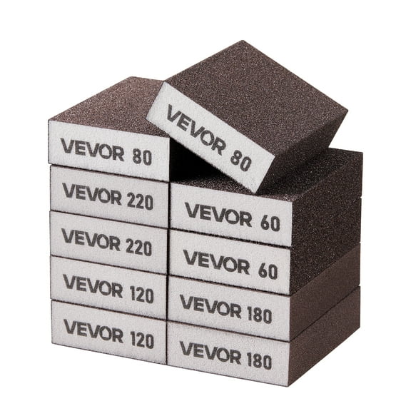 VEVOR Sanding Sponge, 10 Pcs, 60/80/120/180/220 Grit Assortment(2 Each), Washable and Reusable Sanding Blocks for Dry & Wet Use, Coarse to Fine Sandpaper Blocks, for Drywall Wood Metal Furniture