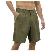 HHei_K shorts for men Men's Linen Casual Beach Shorts Cotton Classic Summer Shorts With Buttons Elastic Waist