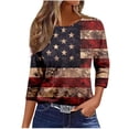 thumbnail image 2 of Conairie 4th of July T Shirt Women Crew Neck Loose 3/4 Sleeve Patriotic Shirts With Flag Stars Stripes Holiday Commemorative Tops Red M, 2 of 6
