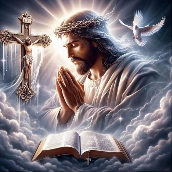 Jesus Prayer Diamond Art Kits for Adults, DIY Religious Diamond Painting Kits Round Diamond Dots for Adults,5D Full Drill Christ Painting Kit Art and Crafts for Adult Home Wall Decor 12 X 12 inch