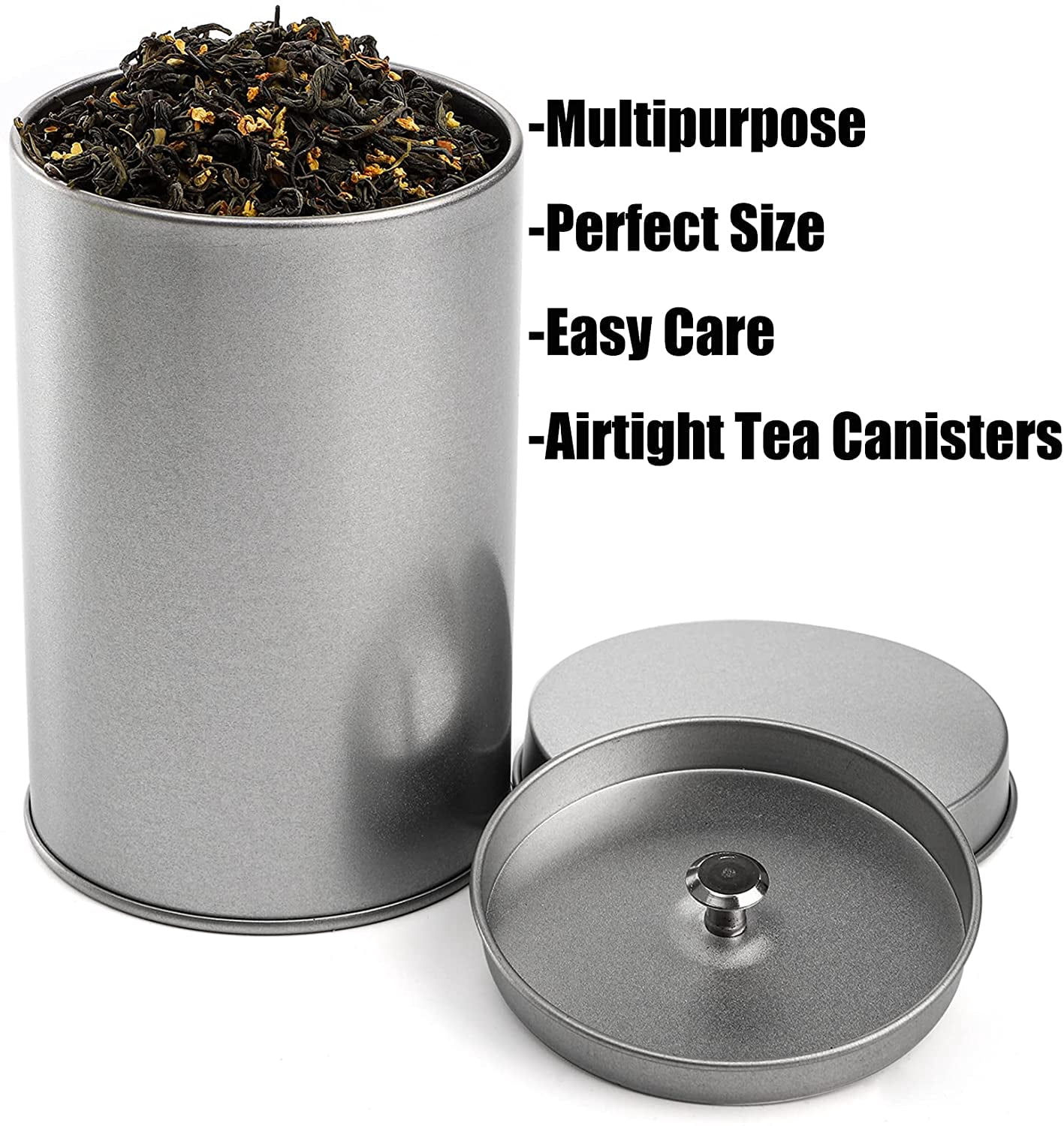 6 Pack Tea Tin Canister with Airtight Double Lids, 12 Fluid Oz Tin Can Box and Small Round Kitchen Canisters for Loose Tea, Coffee, Candy, Herbs and Spices(Silver)