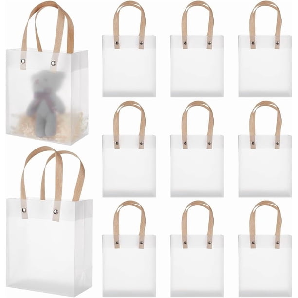 24 bolsas de regalo de plástico transparente con asas, 23 x 13 x 7 cm, bolsas de regalo de plástico esmerilado para bodas, cumpleaños, Pascua, compromisos.