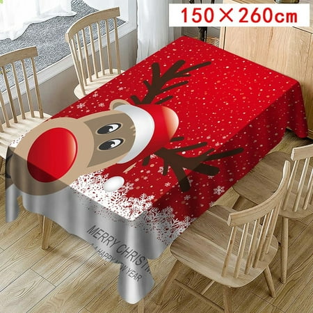 

KEVCHE Christmas Tablecloth Print Rectangle Table Cover Holiday Party Home Decor Red