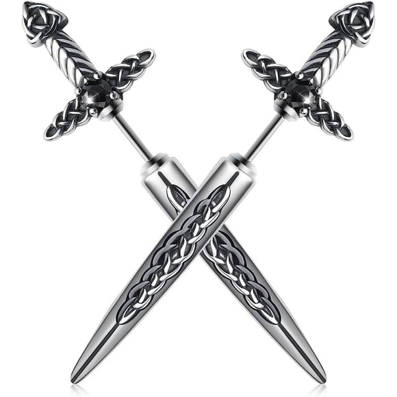 Stainless Steel Sword Stud Dangle Earrings for Men Women Gothic Punk Sword Earrings Jewelry