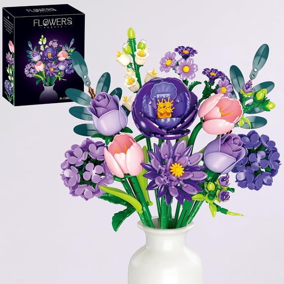 Purple Flower Bouquet Building Set, 624 PCS Botanical Collection Flowers for Adults Women, Home Decor for Living Room, Christmas Birthday Valentines Gifts, Compatible with Lego