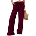 thumbnail image 2 of biudgviw Wide Leg Pants for Women Comfy Drawstring Flowy Palazzo Pants Loose Elastic Waist Lounge Trousers Beach Vacation Clothes, 2 of 7