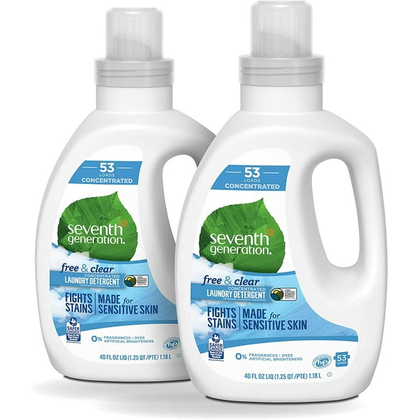 Seventh Generation Concentrated Laundry Detergent, Free & Clear Unscented, 40 oz, Pack of 2 (106
