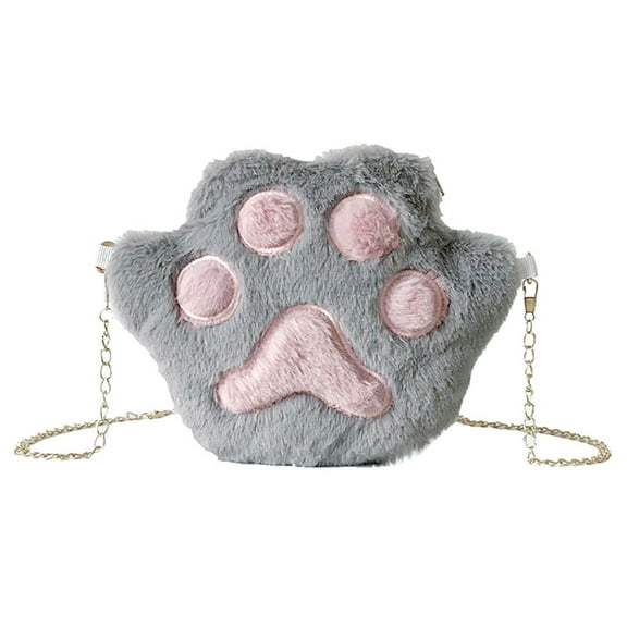Mepaouo Cute Cat Paw Shoulder Bag Purse Fluffy Plush Crossbody Handbag Clutch Tote with Chain Strap(Grey)