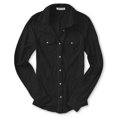 thumbnail image 1 of Aeropostale - Camiseta de punto con botones para mujer, color negro, grande Aeropostale Camisa con botones, 1 of 2
