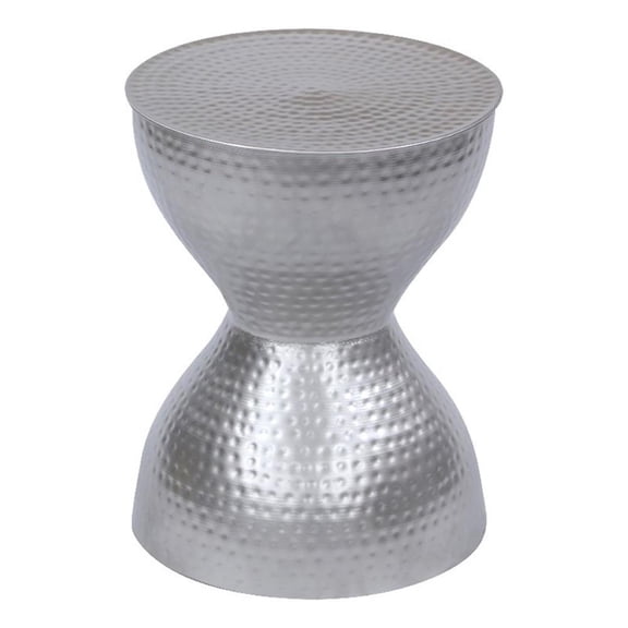 Industrial Style Hammered Texture Iron Stool with Hourglass Shaped Body- Silver