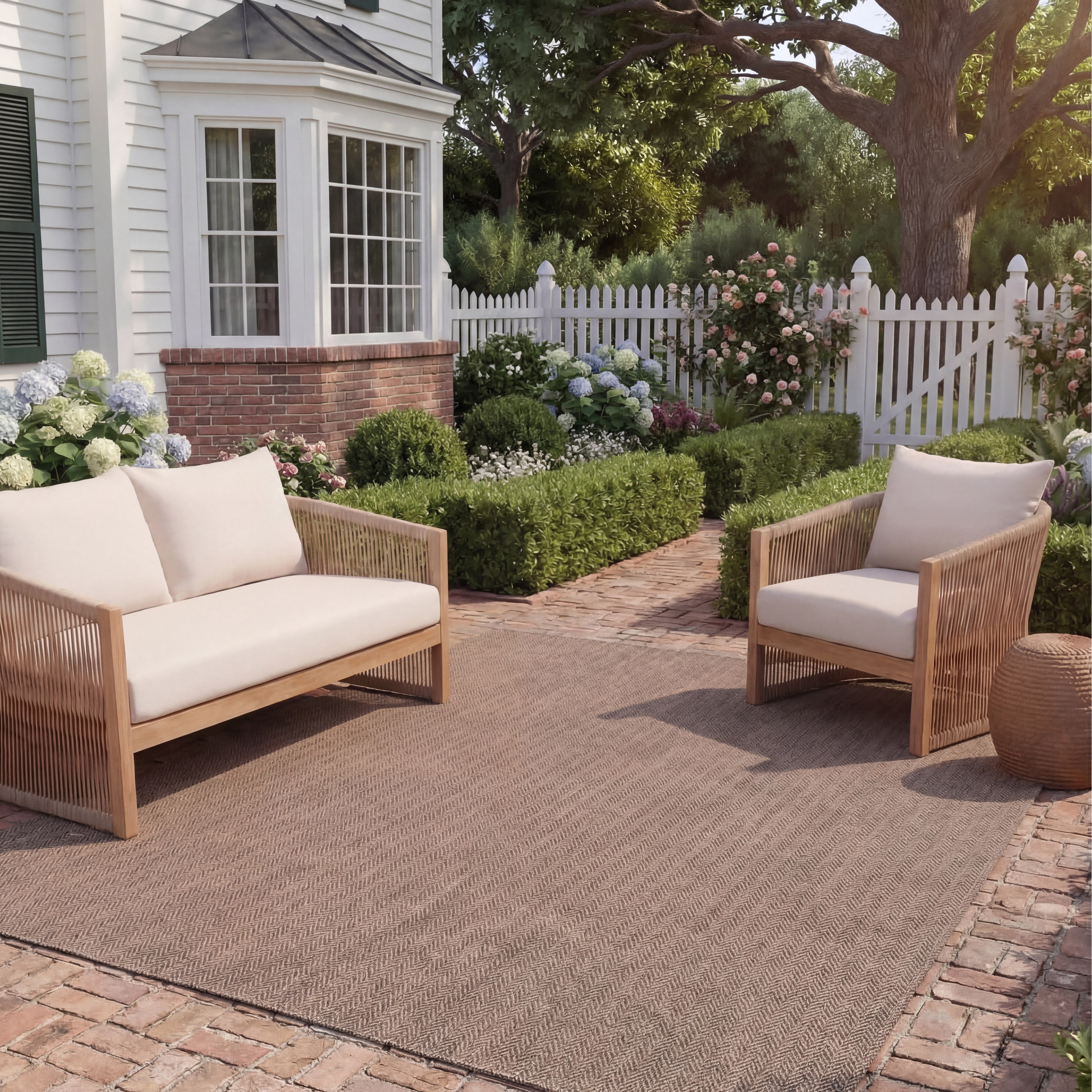 SAFAVIEH Courtyard Blazhe Chevron Indoor/Outdoor Area Rug, Brown/Beige, 8' x 10'