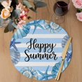 thumbnail image 3 of Coastal Seashell Round 13 Inch Placemats Set of 8, Summer Ocean Starfish Conch Blue Stripes HeatResistant Non Slip Place Mats for Dining Table, Wipeable Braided Kitchen Table Mats for Housewarming, 3 of 9