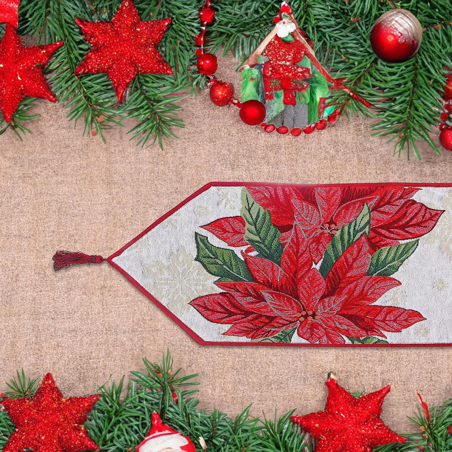 Poinner De Table De Tapisserie De Noël Poinsettia Plaid 36 "