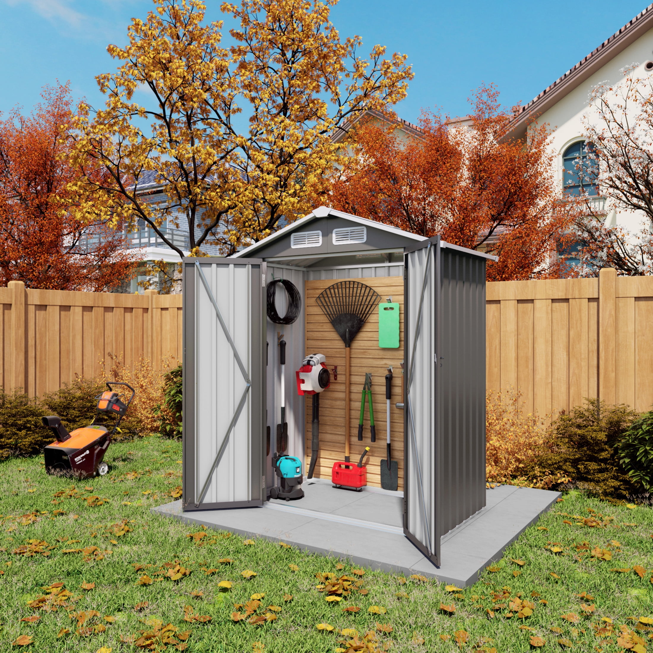 Noble House 5 x 3 FT Metal Outdoor Storage Shed, Waterproof Tool Shed with Lockable Door, Gray
